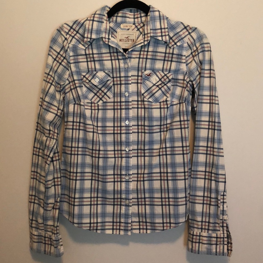 Hollister blue plaid button down shirt